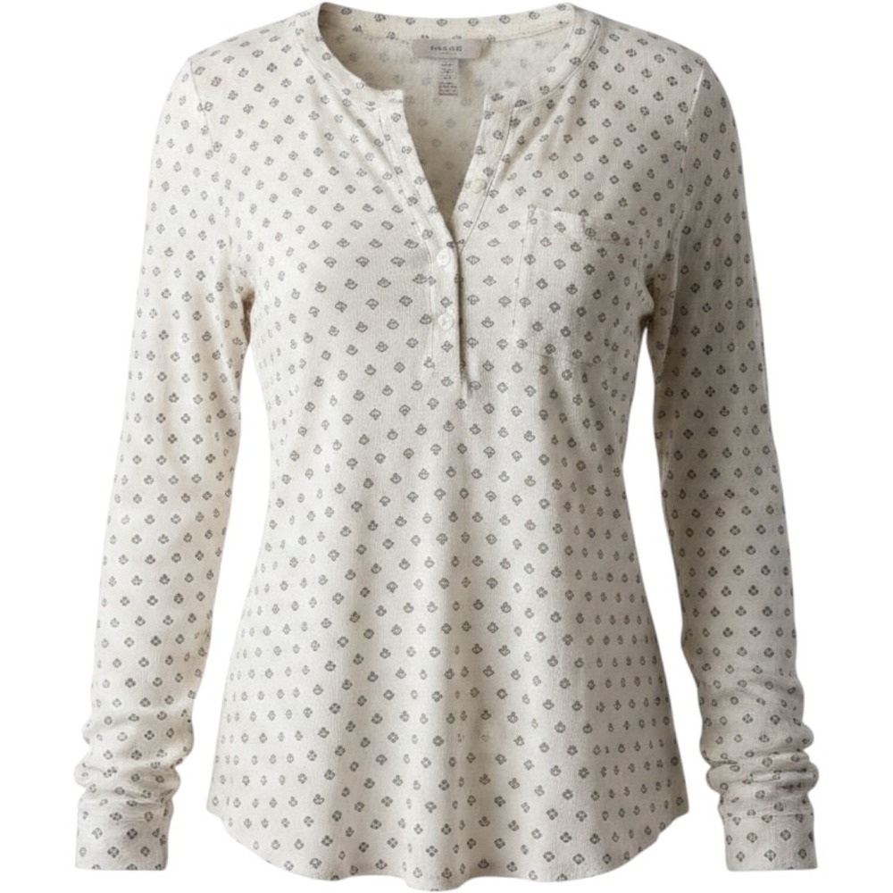 Knox Rose Women's Casual Beige Patterned Long Sleeve Button Up Shirt Top Blouse